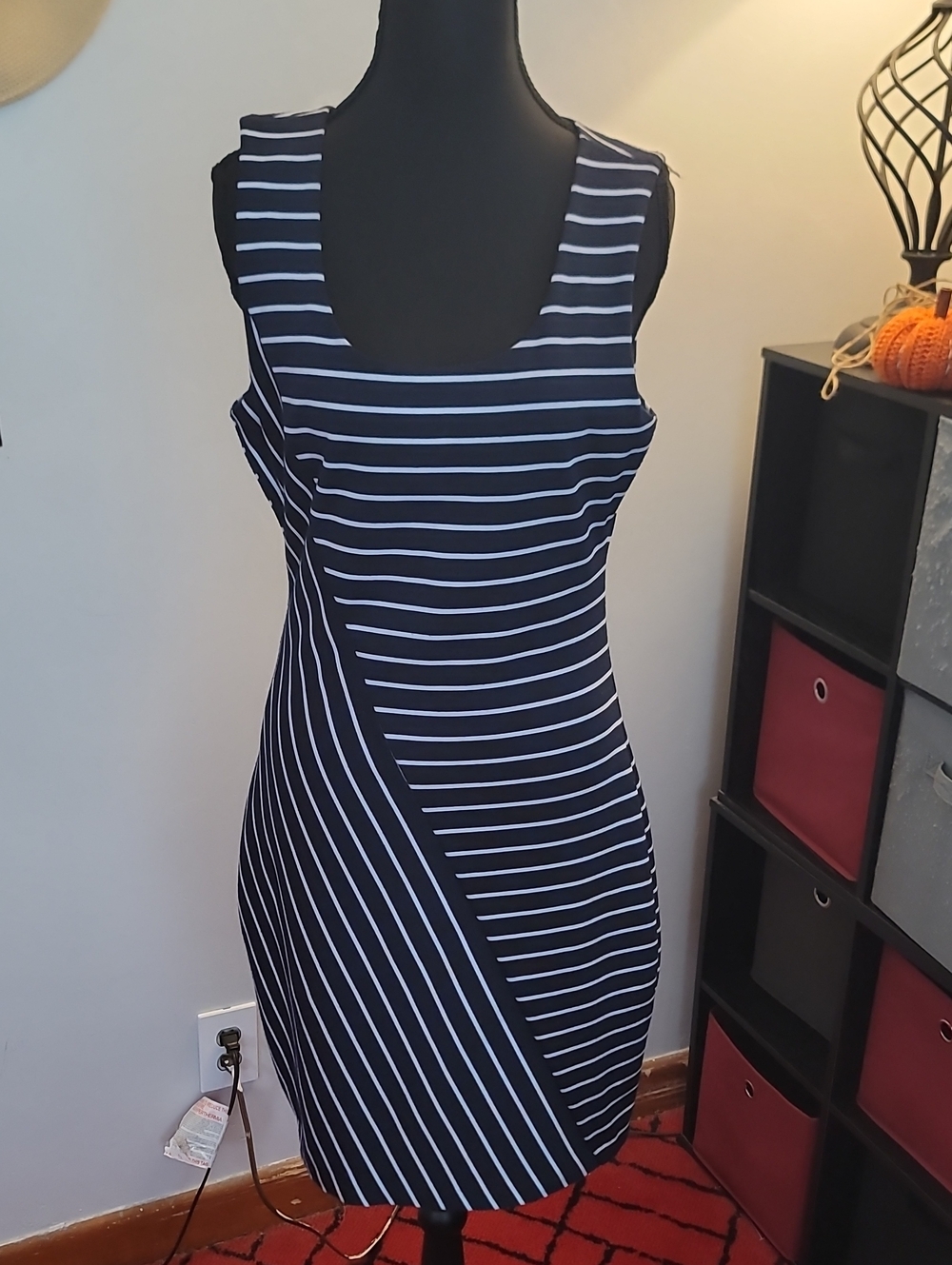 Guess Navy and White Striped Sleeveless Sheath Dress Size 8